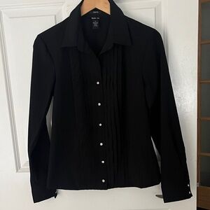 Style & Co. Black Button-Down Tuxedo Blouse with rhinestone buttons sz small
